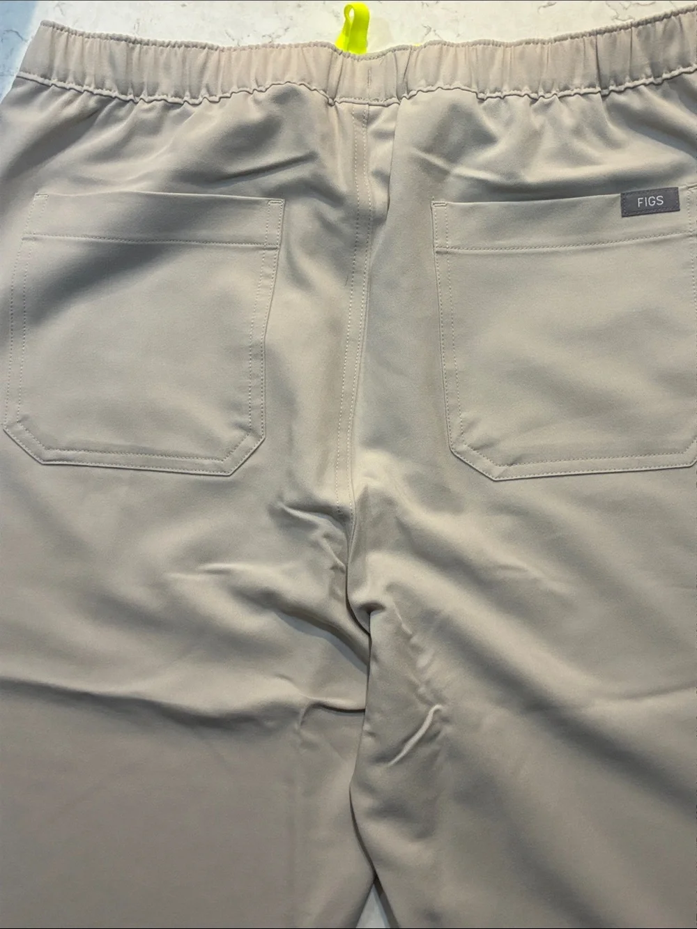 Figs Men's Small Beige Pisco Scrub Pants with Neon Yellow Tie